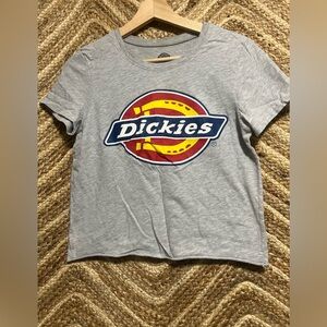 Dickies Women's Grey Short Sleeve Crop Top with Horseshoe Logo, Size Large